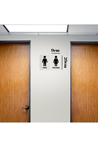 HippoDeco Gold/Gümüş Pleksi Ahşap WC Kapı Tabelası – Men Women Tuvalet İşareti Levhası (10x18 cm)
