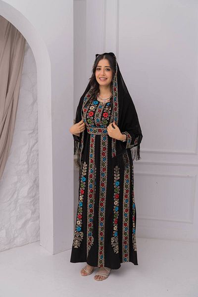 AFandina Luxurious embroidered jalabiya with scarf A-3406
