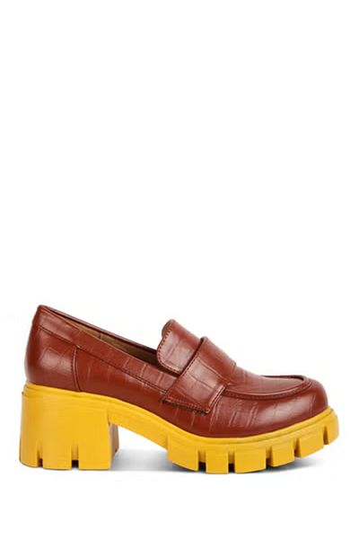 london Rag Women Tan Chunky Block Heel Loafers