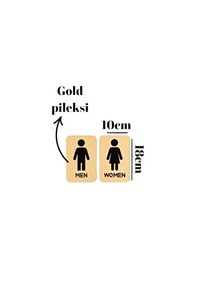 HippoDeco Gold/Gümüş Pleksi Ahşap WC Kapı Tabelası – Men Women Tuvalet İşareti Levhası (10x18 cm)