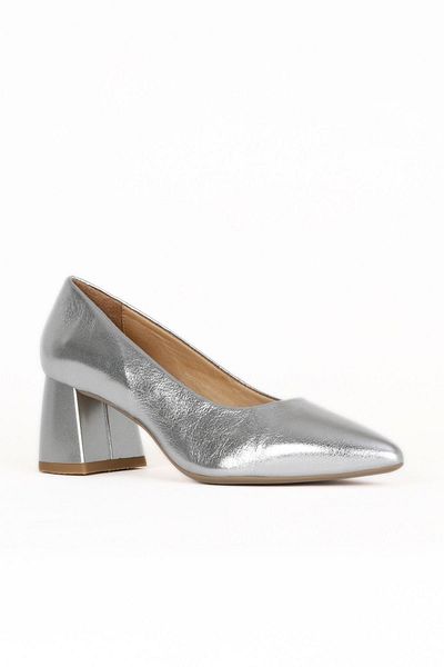 Bueno Shoes Pantofi cu toc de damă din piele argintie strălucitoare 01we5801