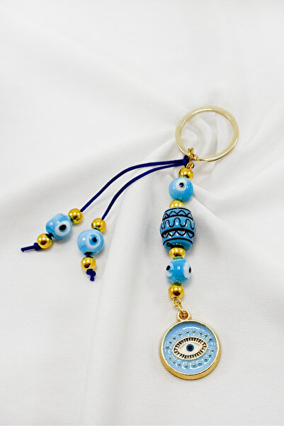 biuti Blue Colored Wreath Framed Evil Eye Keychain, Gift Evil Eye Keychain