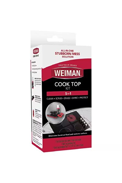 Weiman مجموعة تنظيف كاملة 5 في 1 لسطح الطهي - تتضمن كريمًا ووسادة تنظيف وأداة مكشطة