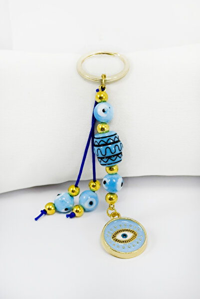 biuti Blue Colored Wreath Framed Evil Eye Keychain, Gift Evil Eye Keychain