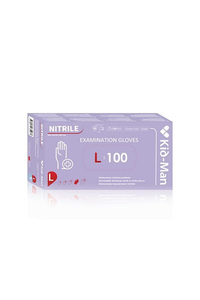Kid-Man Disposable Nitrile Gloves, Powder-Free, Violet, Size L - Kid Man, 100 pcs