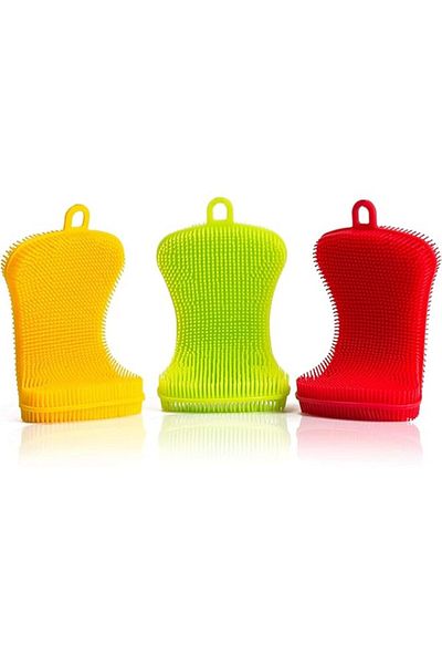 Generic Khazna 3 Pack Gentle and Hygienic Kitchen Silicone Sponge for Non-Scratch Dish Washing, Cleaning Mi