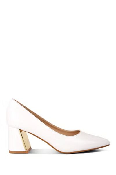 london Rag Women White Metallic Accent Block Heel Pumps