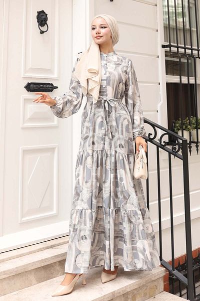 benguen Patterned Hijab Dress Khaki 582
