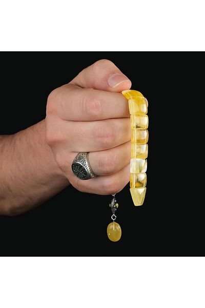 TESBİHCİBABA Fish Model Drop Amber Prayer Beads with Moire Structure