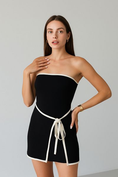 My Blog Black and White Piping Mini Dress