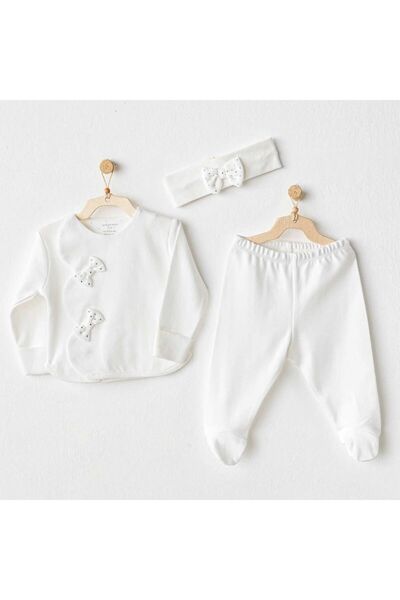 Budi Andywawa Ac25824 Chic Girl 3-Piece Baby Bodysuit Set Ecru