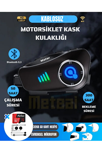 Bakeey Motorcular için Su Geçirmez Kameralı Bluetooth Intercom Çoklu Bağlantı, Mikrofon & Çift Kulaklık,
