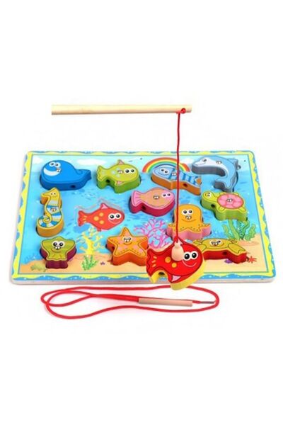 OEM Joc magnetic de pescuit din lemn, înșirat cu ață, puzzle încrustat