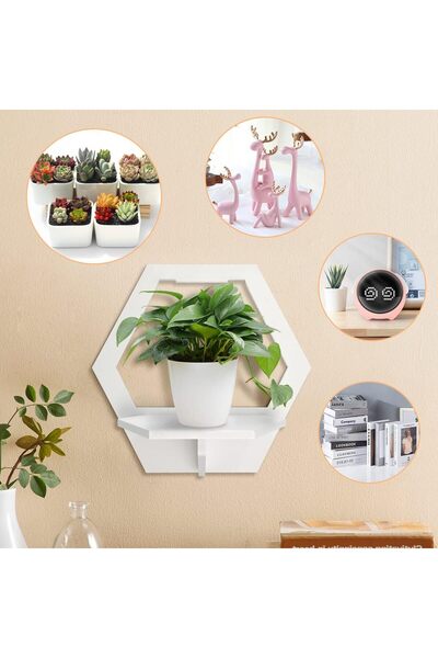 awwaline Raft de perete hexagonal, awwaline, alb, PVC, 29 cm x 27 cm cu suport de depozitare