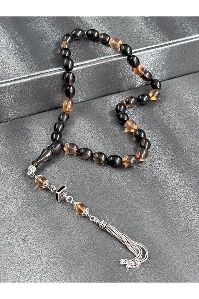 Tesbih-i Hazır Tesbihçilik Moire Crimping Amber Prayer Beads 925 Sterling Silver with Enamel Tassel Design