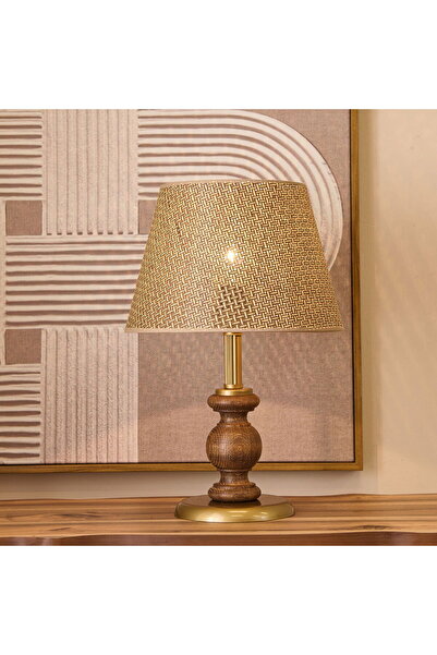 DEKORANLA Ahşap Abajur, Ceviz Ayak, Kahverengi, 40 cm, Sıcak ve Şık Aydınlatma