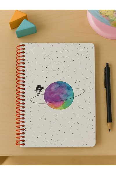 Deco Elit Spiral Line Notebook with Saturn Girl Design – 80 Sheets, 160 Pages (18 X 24 cm)