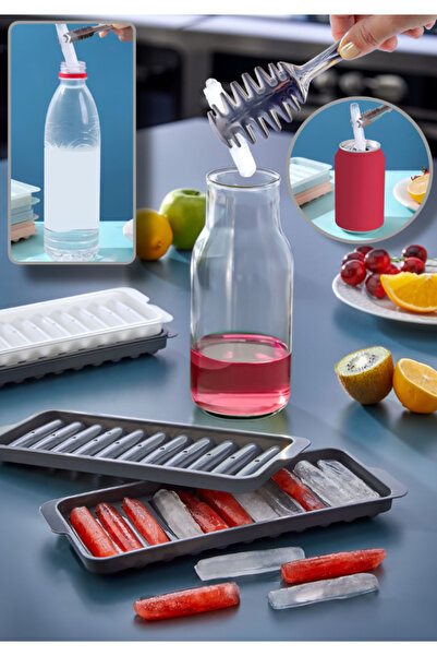 TUMU LIFE 11 Bölmeli Kapaklı Çubuk Şekilli Buz Kalıbı Şekilli Buz Kalıbı Kahv...