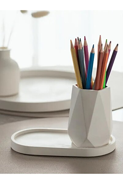 betonmall Μοντέρνο διακοσμητικό γεωμετρικό λευκό βάζο / γλάστρα / θήκη για στυλό / θήκη οδοντόβουρτσας με βάση δίσκου πολλαπλών χρήσεων
