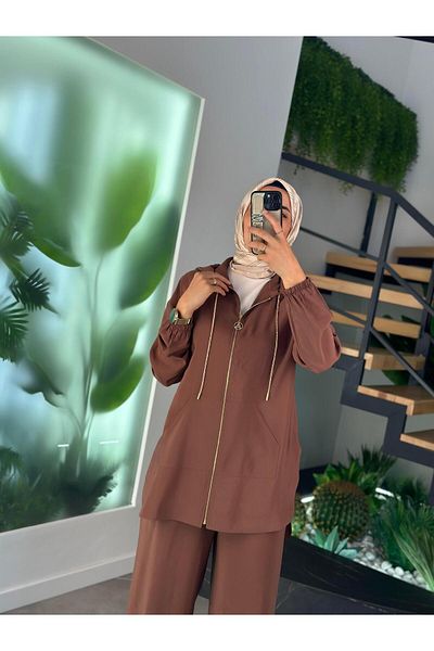 Armine Zippered Hooded Modal Fabric Tunic-Pants Set
