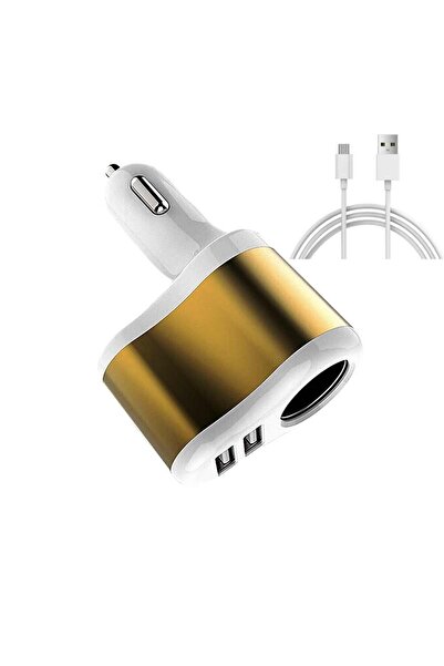 Bibilel Car charger, dual, 2xUSB, car socket, gold + Type-C data/charging cable (BBL026) white, BBL387