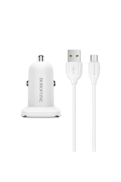 Borofone Car Charger Fast Charge QC3.0 with USB-C Cable 1m, White