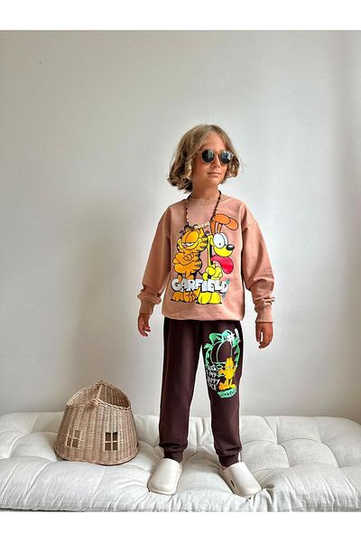 Alpbebe Garfield 2 thread tracksuit set - coffee