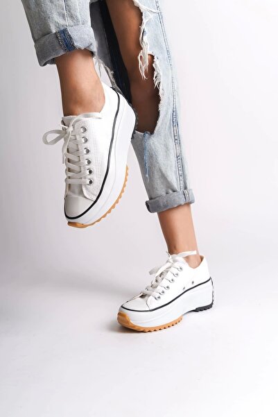 Genel Markalar Parıs Bağcıklı Ortopedik Taban Kadın Sneaker Spor Ayakkabı Bt - Beyaz