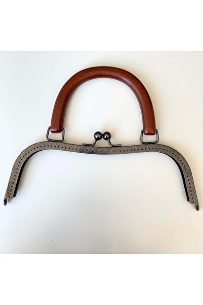 knitme Çanta Bursu - Çanta Klipsi Masif Ahşap Saplı Gri Renk 27 Cm BA-0092