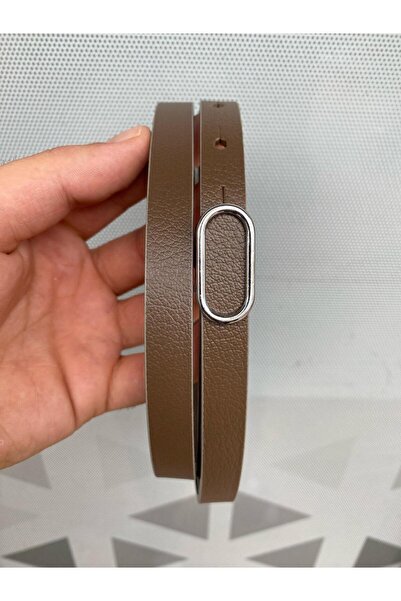 Kemerix Curea de damă din piele naturală 100% din nurcă cu cataramă argintie fină