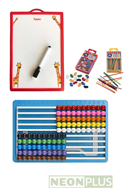 NEON PLUS Raylı Abaküs, Sayı Çubuğu, Sayı Boncuğu ve Çift Taraflı Yazı Tahtas...