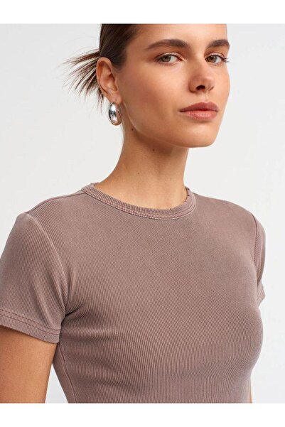 Dilvin 30457 Μπλουζάκι με εφέ πλυσίματος καφέ