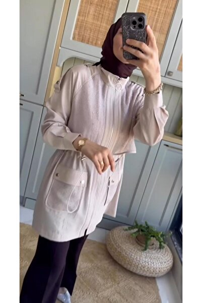 afran collection CEPLİ PUL DETAYLI FERMUARLI DIŞ KAP BELDEN BÜZGÜLÜ (TAŞ RENG...