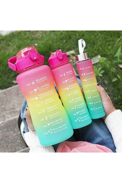 M&B WATER BOTTLE Motivational Set of 3 - Bpa-free Black Water Bottle, Water Bottle and Water Bottle