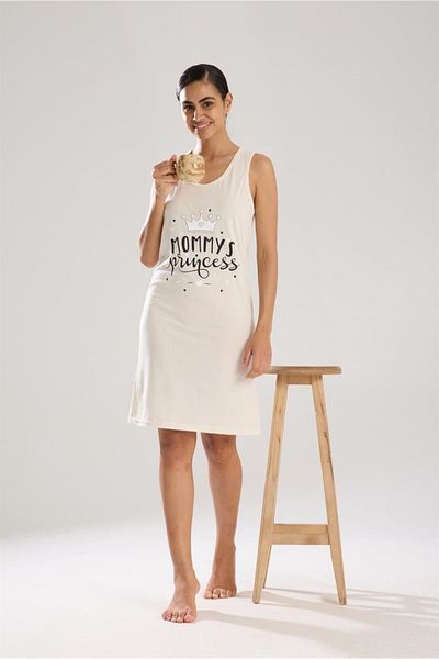 Celira Women's Thick Strap Combed Cotton Nightdress Ecru