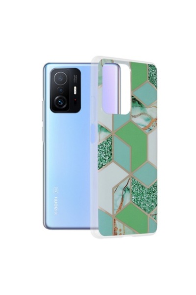 OEM Husă pentru Xiaomi 11T/11T Pro, seria Techsuit Marble, hexagonală verde