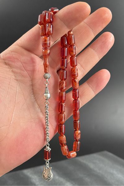 Tesbih-i Hazır Tesbihçilik Moire Crimping Amber Rosary with Special Silver Tassel Design