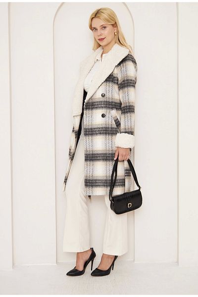 STILVANA FURRY PLAID COAT