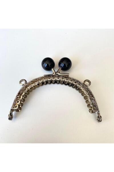 knitme Oval Siyah İnci Boncuklu İşleme Baskılı Çanta ve Cüzdan Bursu - Klipsi...