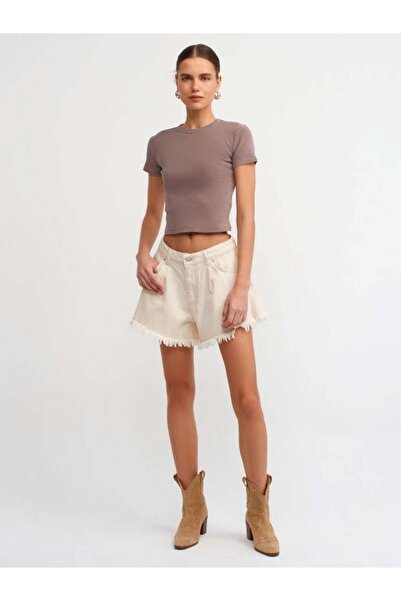 Dilvin 30457 Μπλουζάκι με εφέ πλυσίματος καφέ