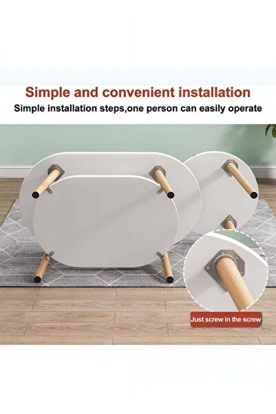 Taimi Nesting Table with 2 Storage Layers and Small Round Side Table White Size (80x45x30)+(40x40x38)cm