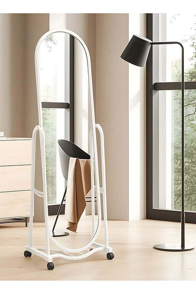 Taimi Elegant Mirror 160x31cm - Decorative Mirror White - Dressing Mirror with 4 wheels for easy movement