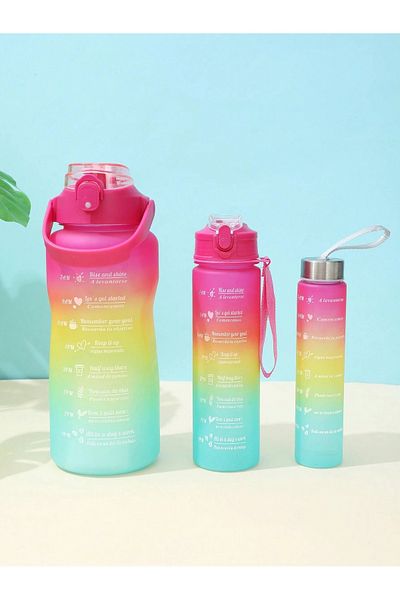 M&B WATER BOTTLE Motivational Set of 3 - Bpa-free Black Water Bottle, Water Bottle and Water Bottle