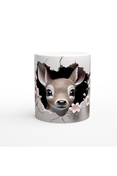Luluyen Cute Fawn Themed Printed Mug Cup Looking from the Cracked Wall