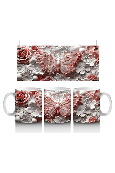 Luluyen Transparent Butterfly on Flowers in Cream and Rose Tones - Printed Co...