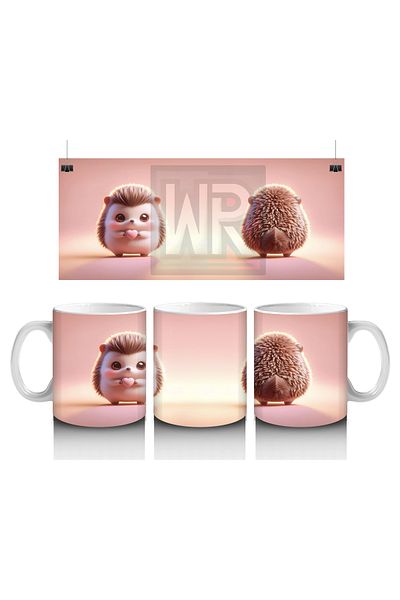 Luluyen Cute Hedgehogs on Pink Background – Printed Coffee Mug