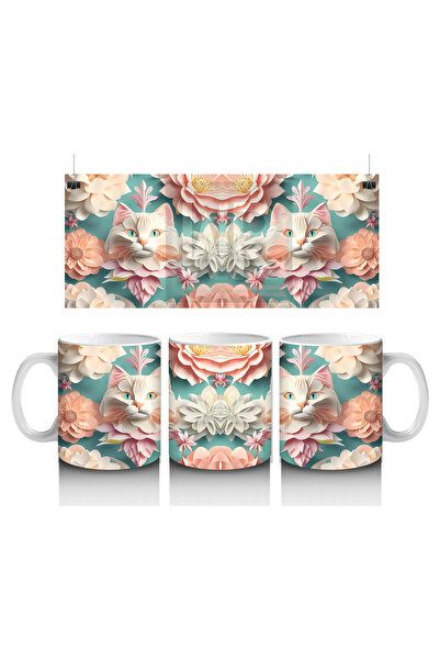 Luluyen Double Cat Figure among Colorful Flowers – Printed Mug