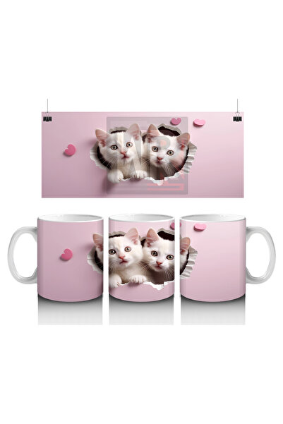 Luluyen Curious White Kittens between Cracked Walls - Printed Coffee Mug