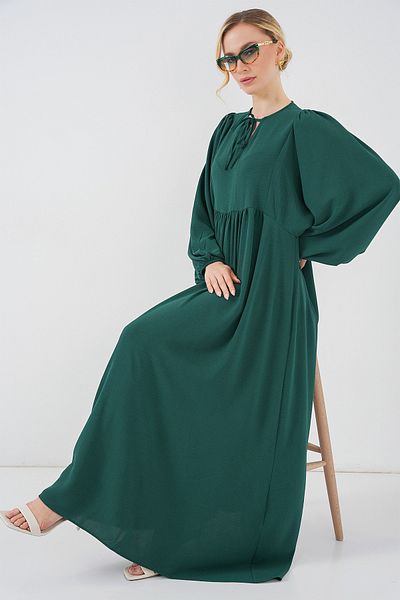Merterium Women's Balloon Sleeve Long Hijab Dress Emerald Green 1124