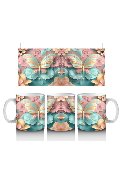 Luluyen Double Butterfly on Blue Background – Printed Mug